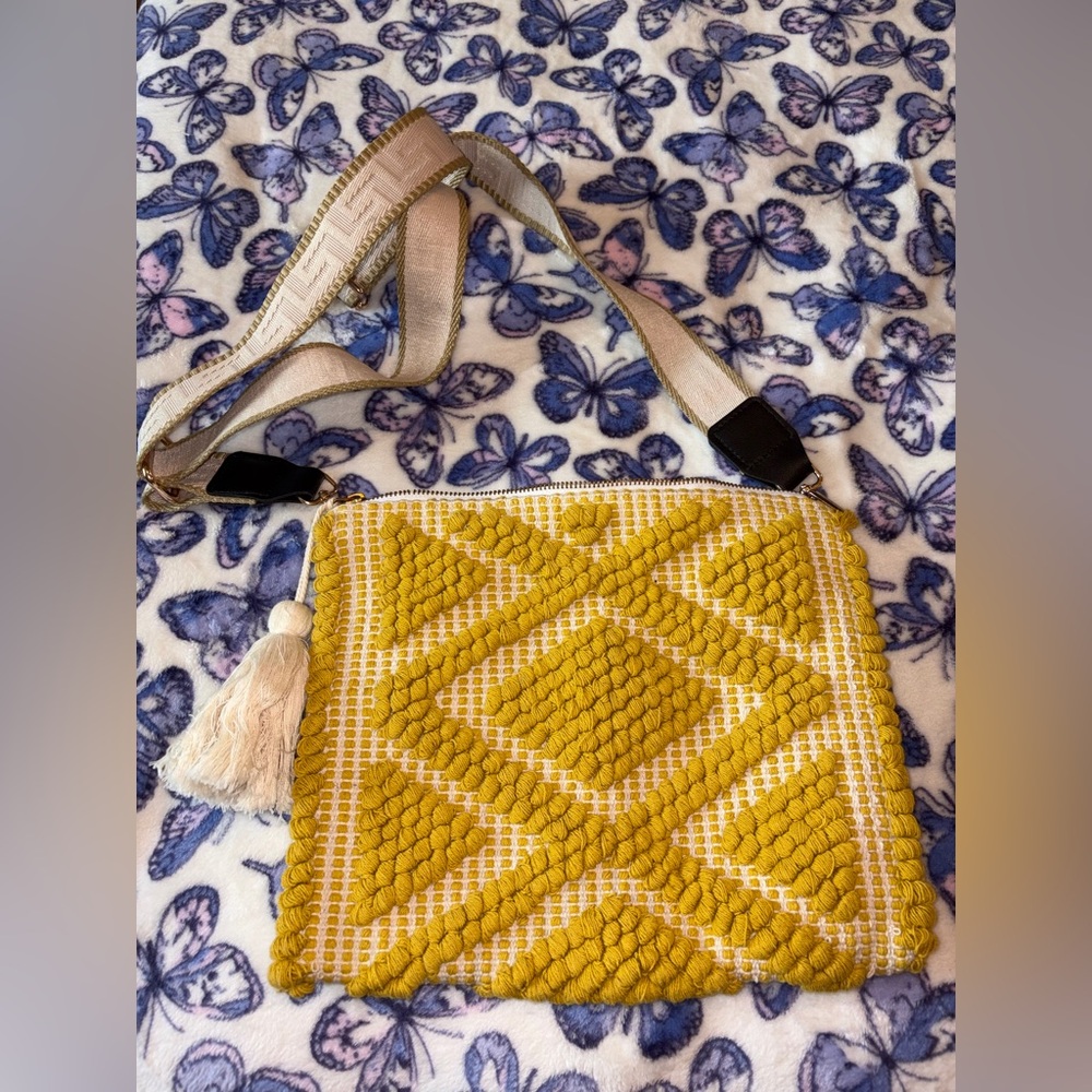Yellow Textured Crossbody Bag